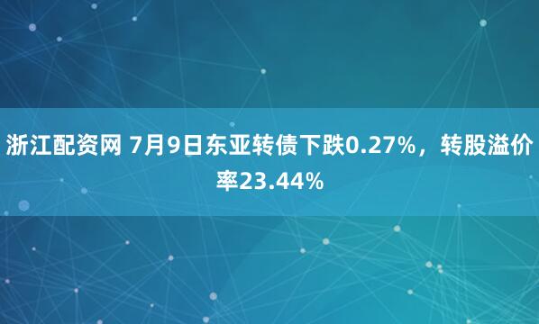浙江配资网 7月9日东亚转债下跌0.27%，转股溢价率23.44%